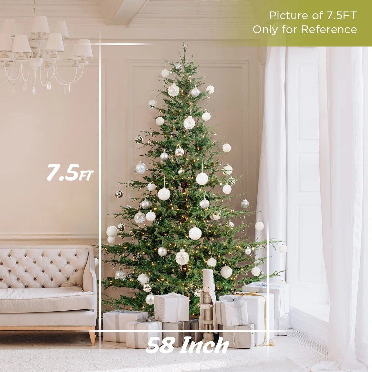 OasisCraft 6.5ft Pre-lit Snow Flocked Artificial Christmas Tree PVC Branches, 400 Clear Lights, Metal Stand | Realistic Full Shape for Home, Office, Holiday Decoration