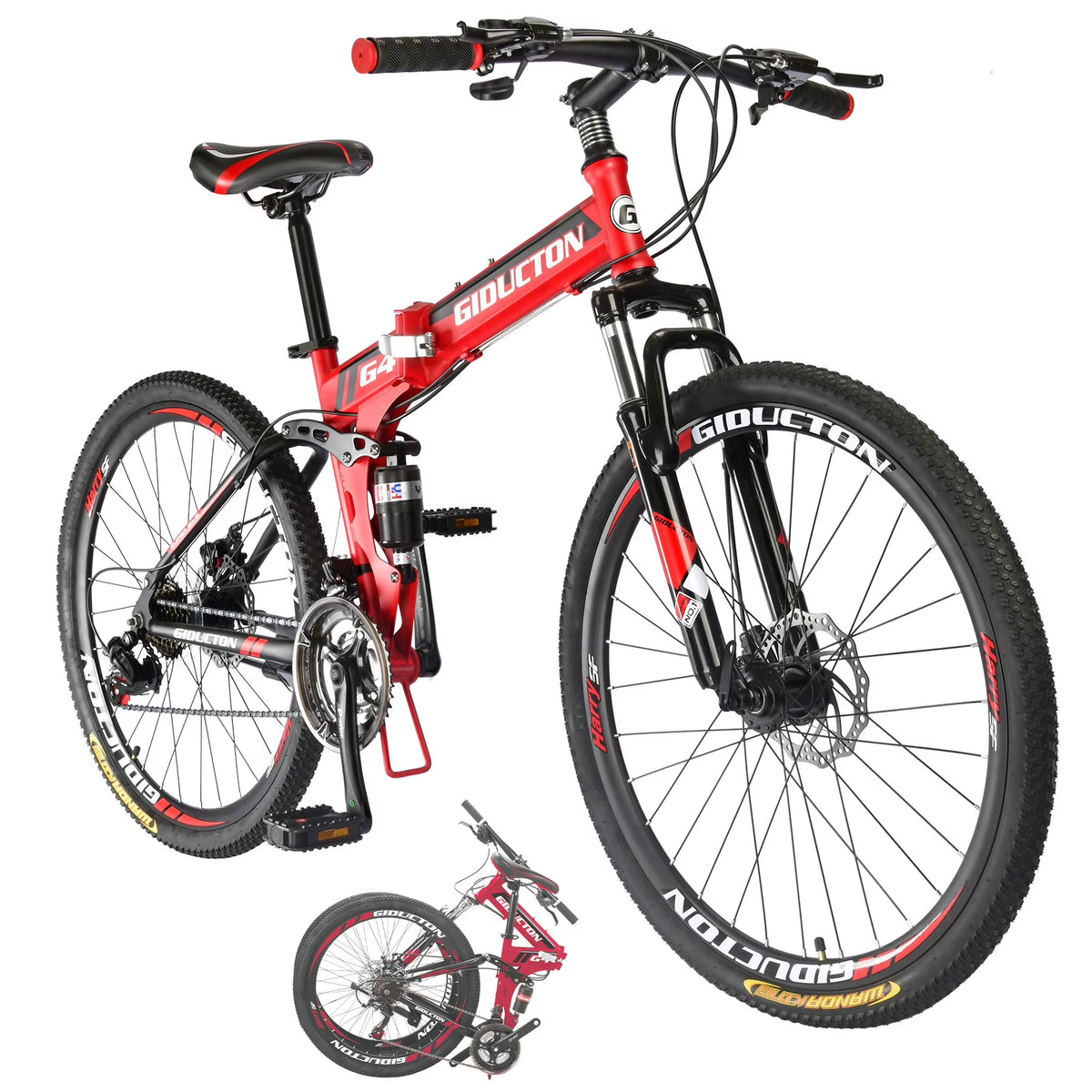 26”Full Suspension Folding Mountain Bike 21 Speed 17" Foldable Frame Bicycle Men or Women MTB for Afult Blue