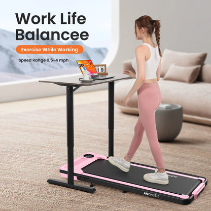 ANCHEER Portable Folding Walking Pad 300lb, 7.5 MPH Under Desk Treadmill with Remote Control & LED Display,2 in 1 Walking Pad Treadmill for Home/Office/Exercise(Pink)