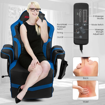 Goplus Massage Gaming Recliner Reclining Racing Chair Swivel Black