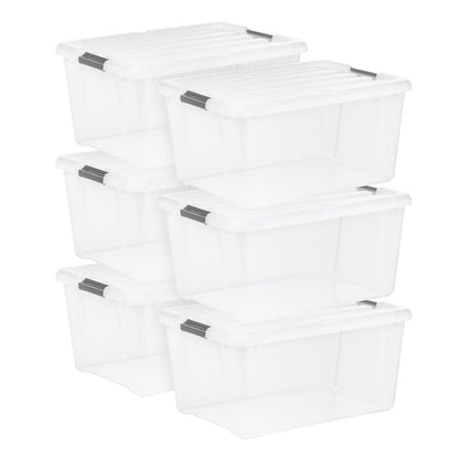 IRIS 45QT Clear Storage Bin with Buckles, 6-pack