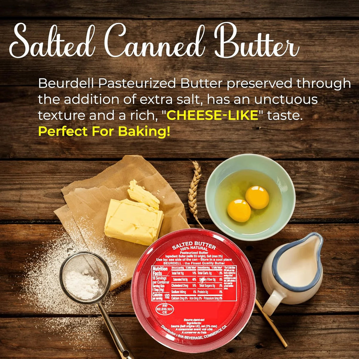 Beurdell Canned French Butter – 100% Natural Salted Pasteurized Real Butter | Long Shelf Life Emergency Survival Food | Great for Cooking, Baking, RV & Camping | Pull Top Lid | Pack of 24 | France