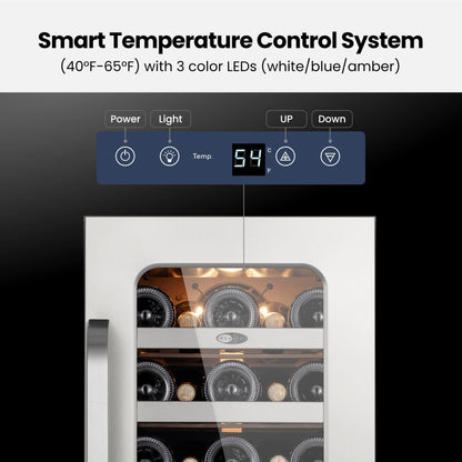 Whynter 15 Inch Wine Fridge Cooler - 33 Bottles Wine Fridge with Glass Door, Small Wine Refrigerator with 3 LED Light Built-in for Home Bar Kitchen