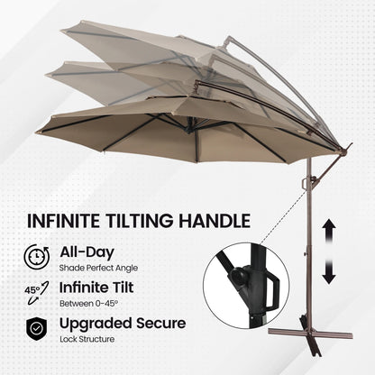 Mondawe 10ft Solar Lights Offset Cantilever Patio Umbrella - with Light, LED Lighted Offset Hanging Patio Outdoor Market Umbrella UPF50+ UV Protection with Crank,Navy Blue