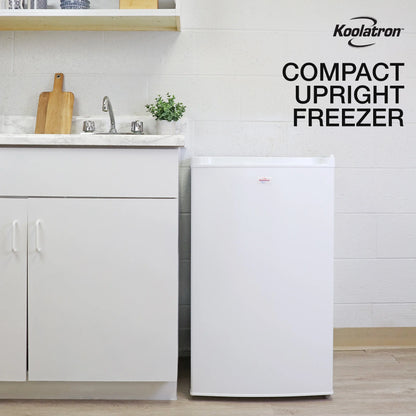 Koolatron 3.1 cu ft Upright Freezer, 88L Mini Freezer, White, Manual Defrost, Compact Design