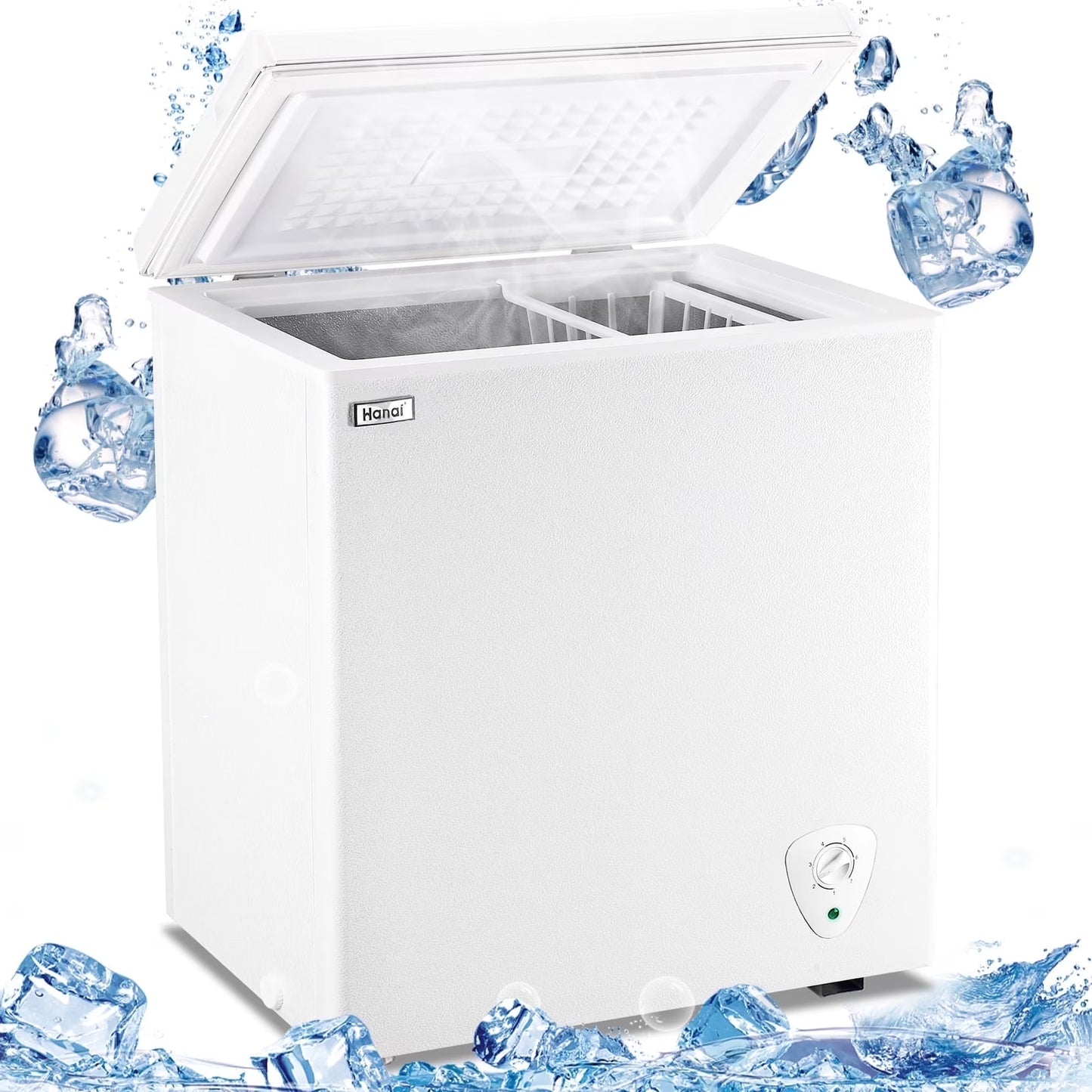 WANAI 5.0 Cubic Feet Chest Freezer Large Home Deep Freezers Black Top Door with Removable Basket