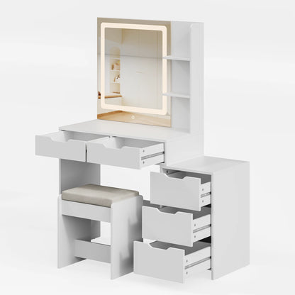 Vanity Desk, Lofka Makeup Vanity with Mirror and Lights, Large Vanity Table Set, White
