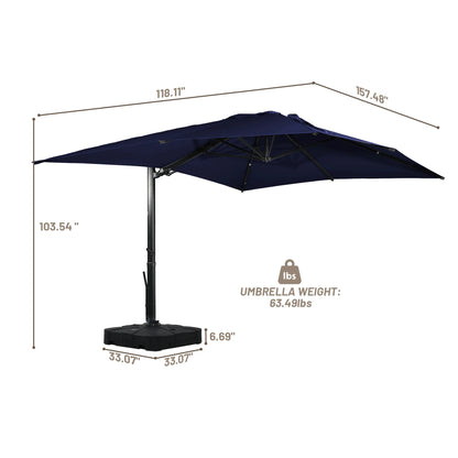 Boyel Living 10 x 13 FT Cantilever Patio Umbrella, Outdoor Rectangle Offset Umbrella with 360°Rotation, Heavy Duty Patio Hanging Umbrella with Base for Garden Pool Backyard, Navy Blue