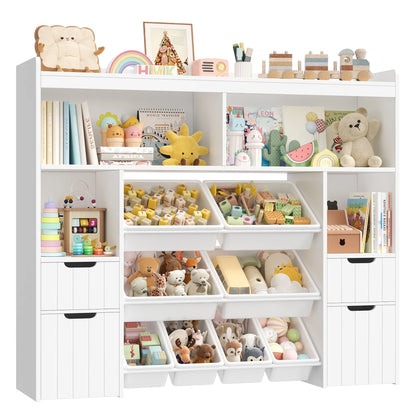 Homfa Kids Toy Storage Organizer with Removable Bin, Kids Bookshelf and Bookcase Toy Box with Drawers for Playroom, Classroom, White