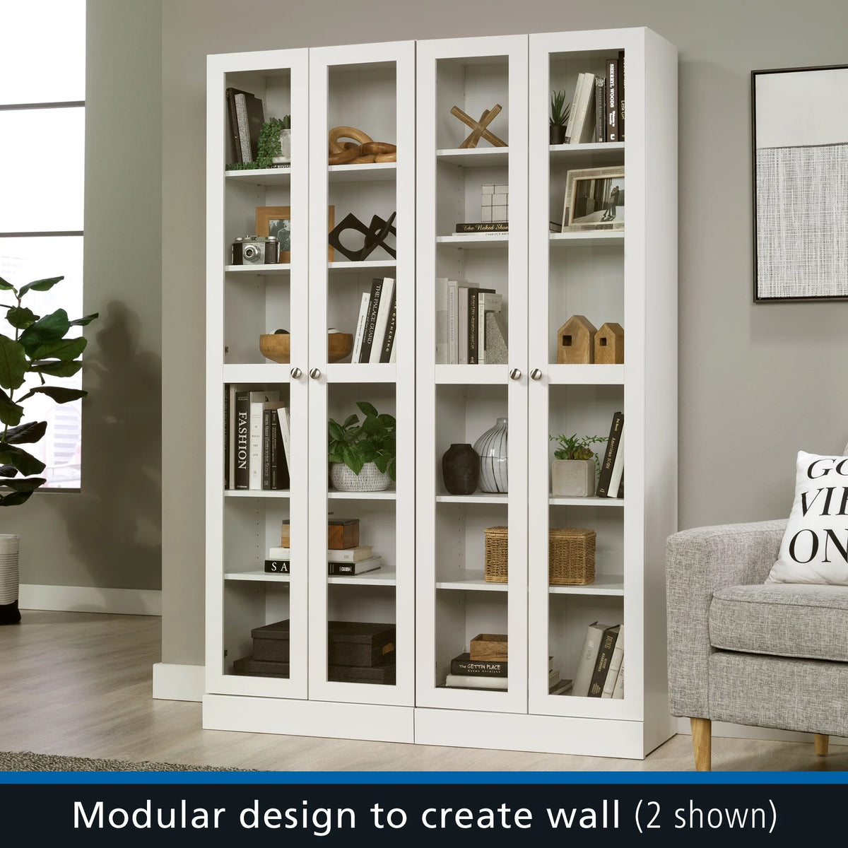 Mainstays Glass Door Storage Bookcase, Black Finish