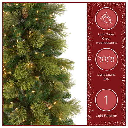9 ft Pre-Lit Carolina Pine Slim Artificial Christmas Tree with 800 Clear Lights, Slim Profile