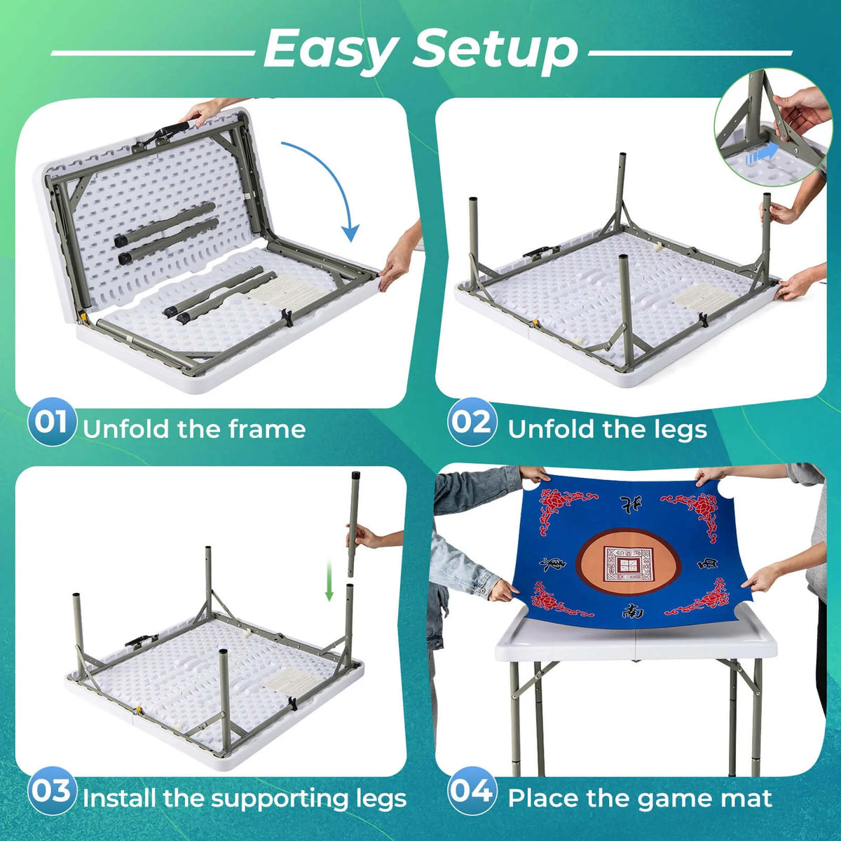 Costway 35" Folding Mahjong Table with Cup Holders & Smooth Felt Mat Carrying Handle Green