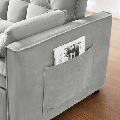 Convertible Sofa Bed,3-in-1 Sleeper Sofa with Pull Out Bed,Velvet Highly Elastic Sponge Futon Couch Loveseat with Adjustable Backrest and 2 Pillows for Living Room,Gray