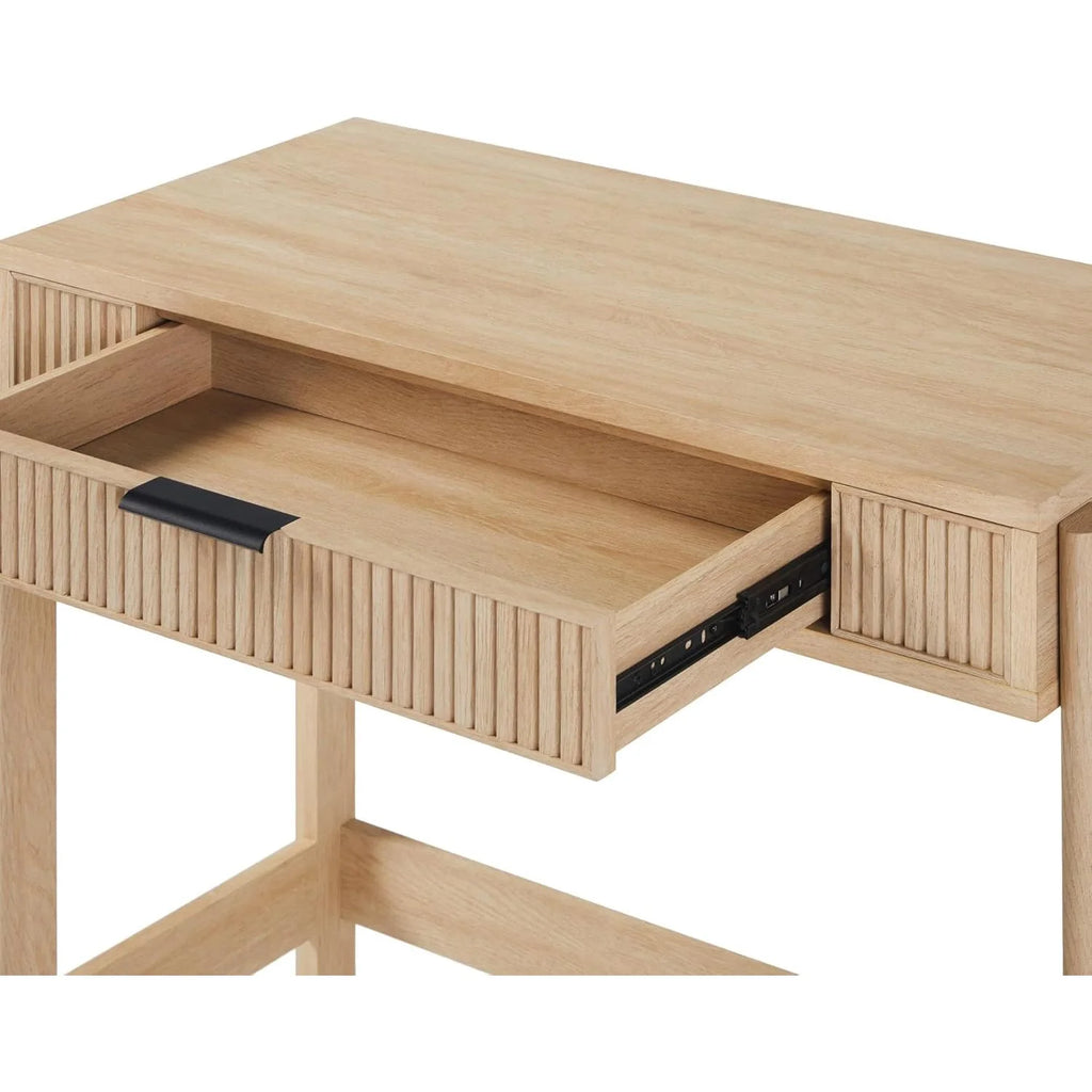 LHHP Transitional Style Furniture, Reeded Detail, Lift-Top Desk with Drawer and Storage Cubby, Sitting to Standing Desk, Soft Self-Close Desktop, 38��W x 16.75��D x 30��H, Coastal Oak