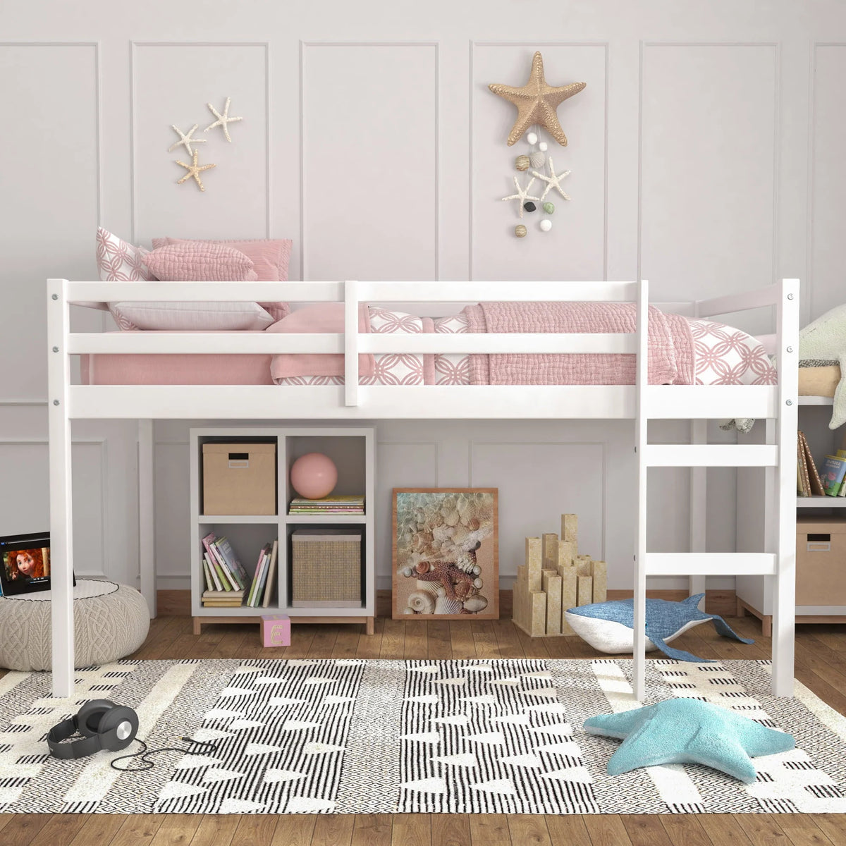 Hillsdale Campbell Wood Twin Junior Loft Bunk Bed, White
