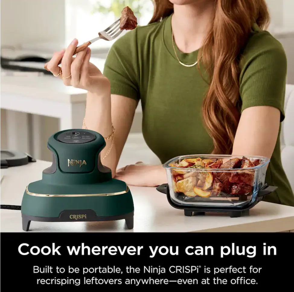 Ninja Crispi 5-in-1 Portable Glass Air Fryer Cooking System FN103BF, British Racing Green with Soft Gold Trim, 1500W, New