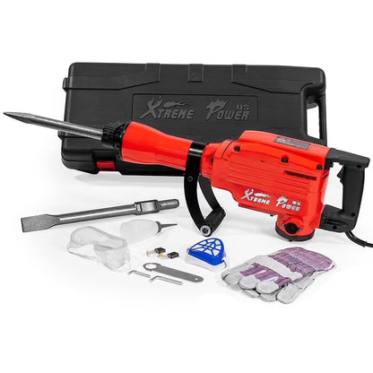 XtremepowerUS Demolition Jack Hammer Heavy Duty, 3600W Electric Jackhammer 1900BPM Power Drill Concrete Breaker Bar Point & Chisel Bits Chisel Set