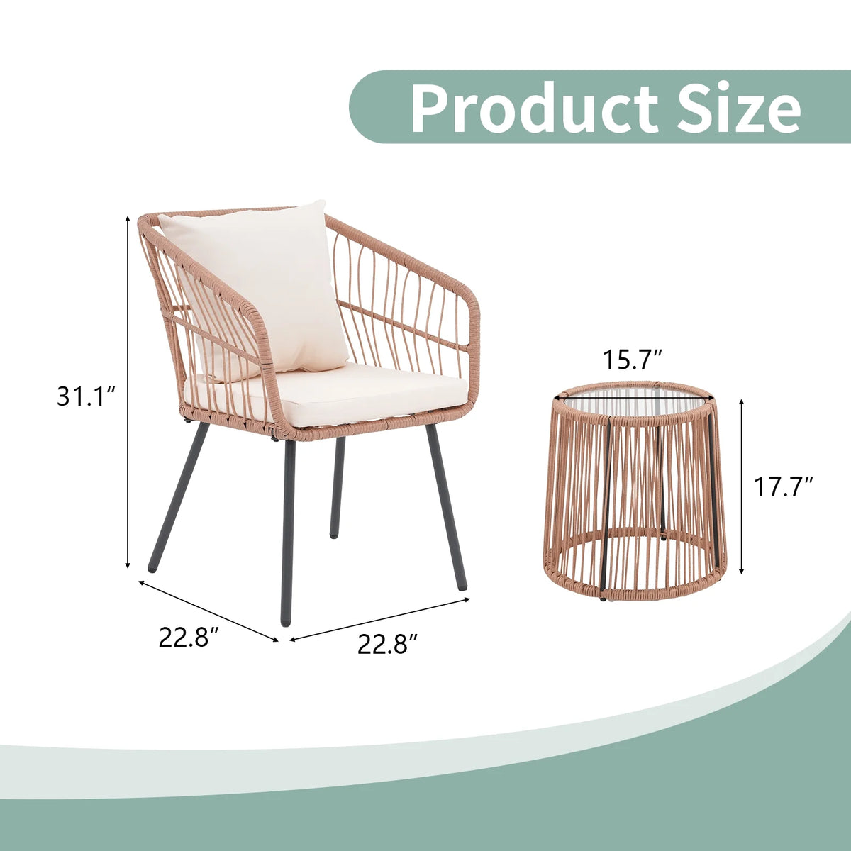Patio Furniture Set, Betcozy3 Pieces Outdoor Chairs Set with Glass Coffee Table for Garden, Bistro, Porch, Balcony, Backyard