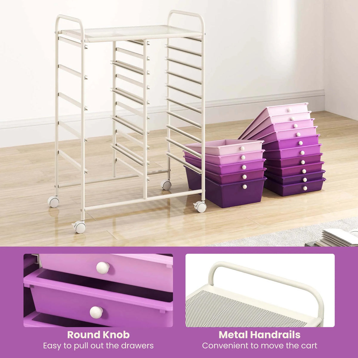 Costway 15 Drawer Rolling Storage Cart Tools Scrapbook Paper Office School Organizer White