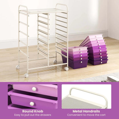 Costway 15 Drawer Rolling Storage Cart Tools Scrapbook Paper Office School Organizer White