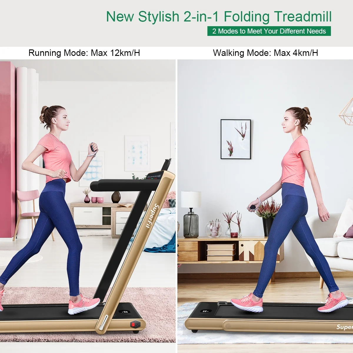 Gymax 2 in 1 Folding Treadmill 2.25HP Running Machine w/ Dual Display APP Control Black