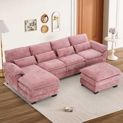 Rophefx 114.3" U Shaped Sectional Couches for Living Room,Cloud Couch,4 Seats Chenille Couch with Double Layer Cushion,Orange