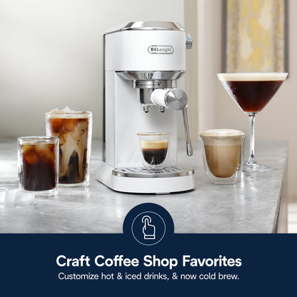 De’Longhi Dedica Duo Espresso Machine, Compact Size with Built in Frother for Latte Art, Brew Espresso, Cold Brew, Lattes & More, Stainless Steel
