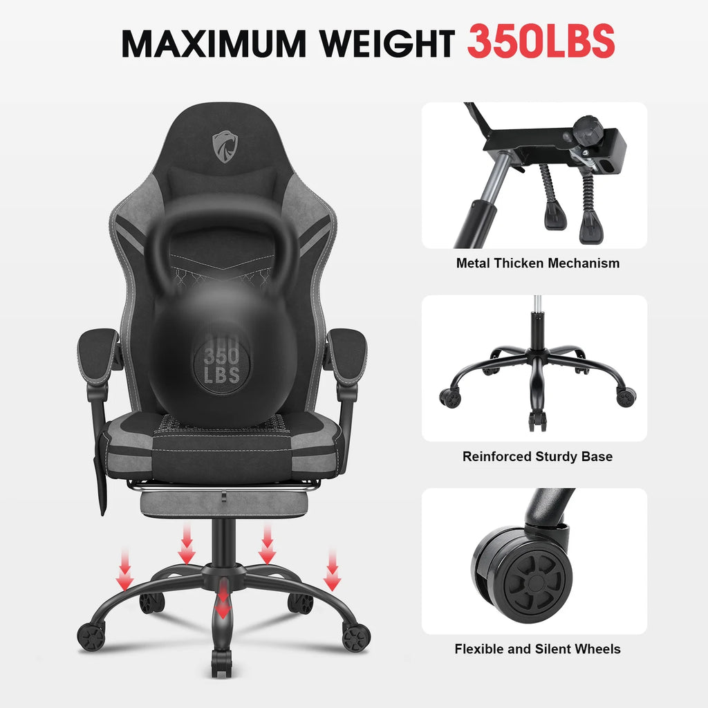 Douxlife Massage Gaming Chair, Spring Cushion, Breathable Fabric Gaming Chair with Footrest, Ergonomic Computer Chair for Adults & Kids