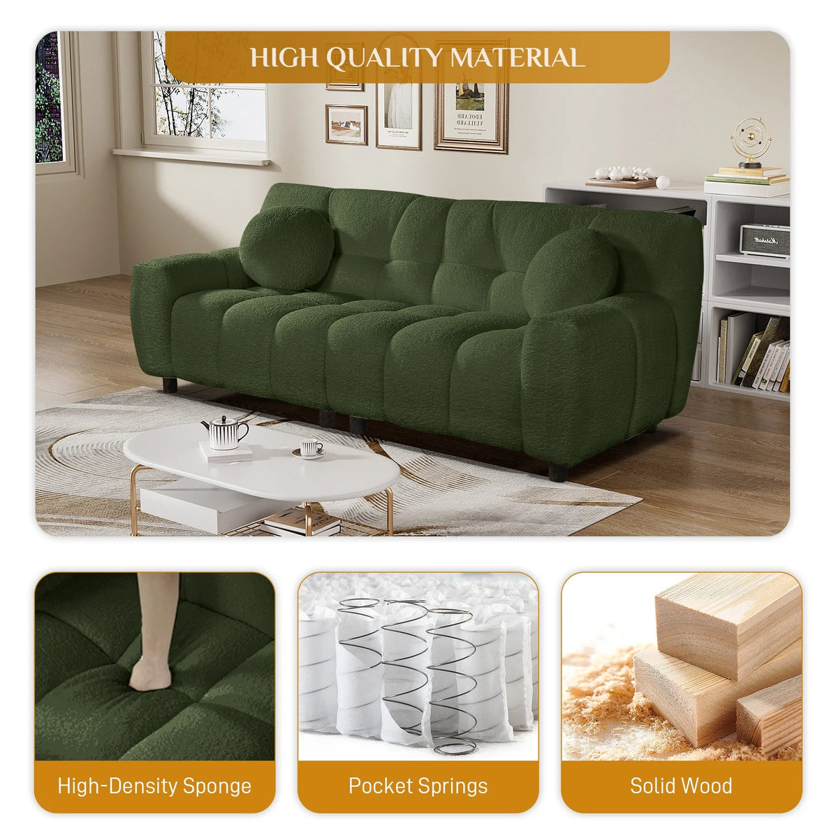 Rophefx 2-Seat Corduroy Deep Seat Cloud Sofa Couch for Living Room, Bedroom