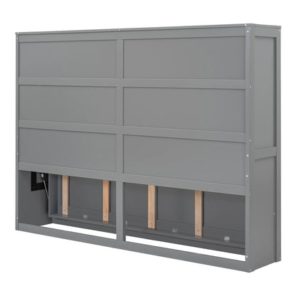 Harper & Bright Designs Full Size Murphy Bed Space-Saving Foldable Wooden Wall Bed with a Shelf for Guest Room Home Office, Gray
