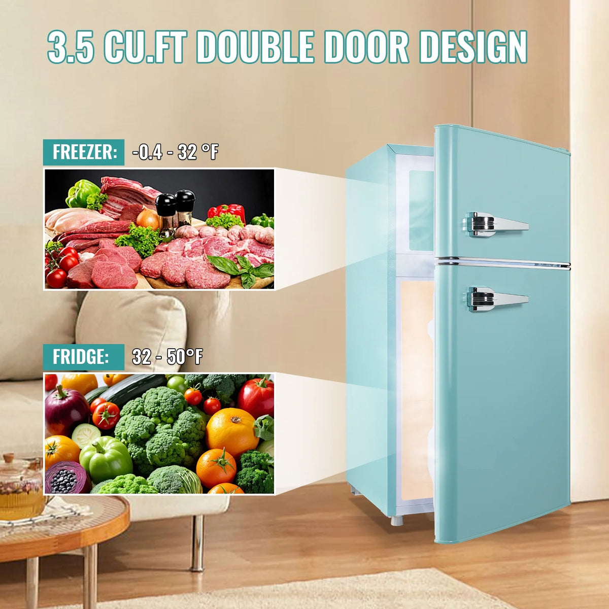 TACOOL Refrigerator with Top Freezer 3.5Cu.ft Two Door Small Mini Fridge with Extra Drink Space for Home Office Dorm Red