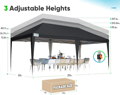 Quictent 10x20ft Easy Pop up Canopy Tent Instant Outdoor Canopy Shelter Folding Party Tent, White