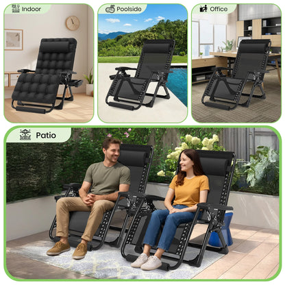 GVDV Oversized Zero Gravity Chair, 33In XXL Lounge Chair with Removable Thick Cushion, Lawn Patio Reclining Chair Upgraded Alloy Lock and Cup Holder, for Indoor Outdoor, Black