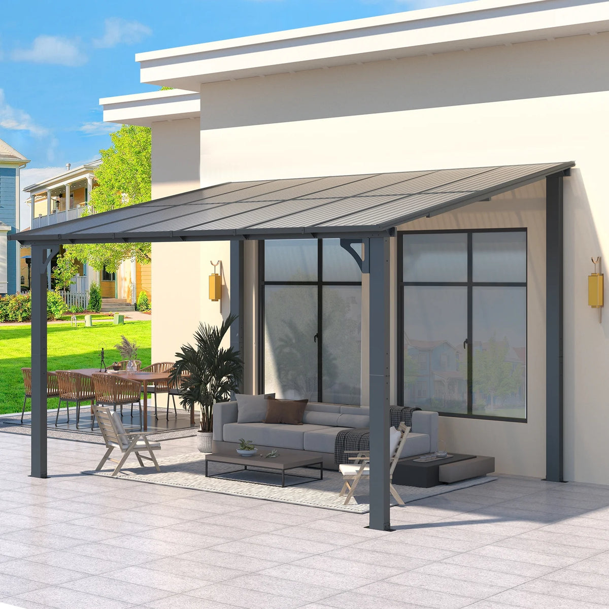 AECOJOY 10' x 14' Hardtop Gazebo Outdoor Aluminum Pergola for Garden, Patio, Backyard-Gray