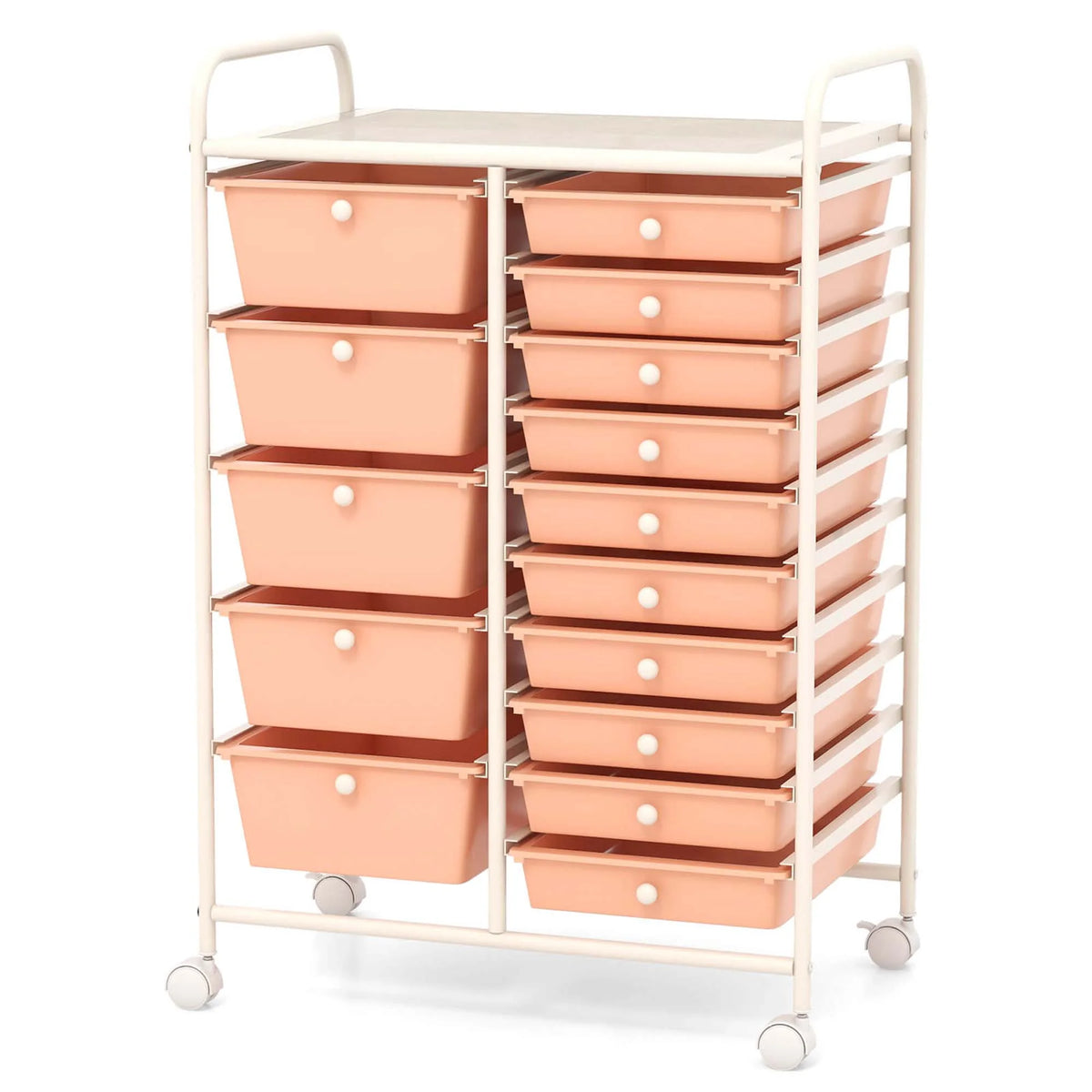 Costway 15 Drawer Rolling Storage Cart Tools Scrapbook Paper Office School Organizer White