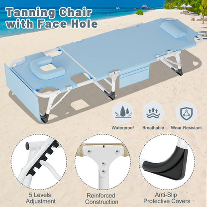 MOPHOTO Lounge Chair with Mattress, Outdoor Chaise Lounge Support 440 Lbs, Adjustable Portable Heavy Duty Sleeping Cots Bed for Camping, Pool, Beach, Patio