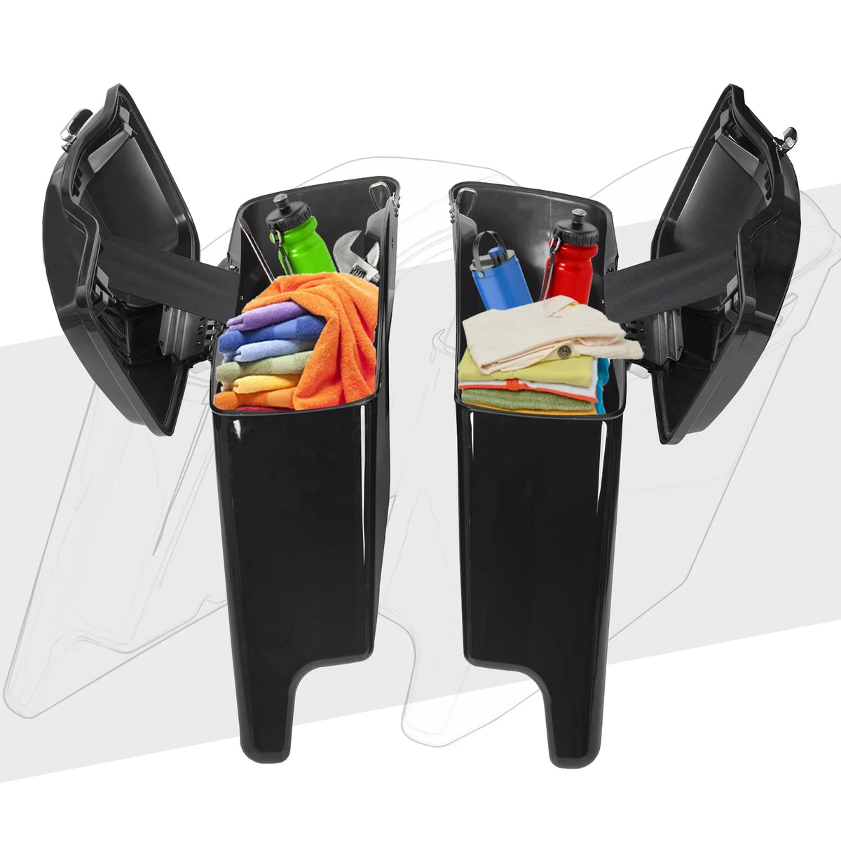 Kojem Hard Saddle Bags for 1993 - 2013 Harley Road King Glide Vivid Black Lockable Saddlebags