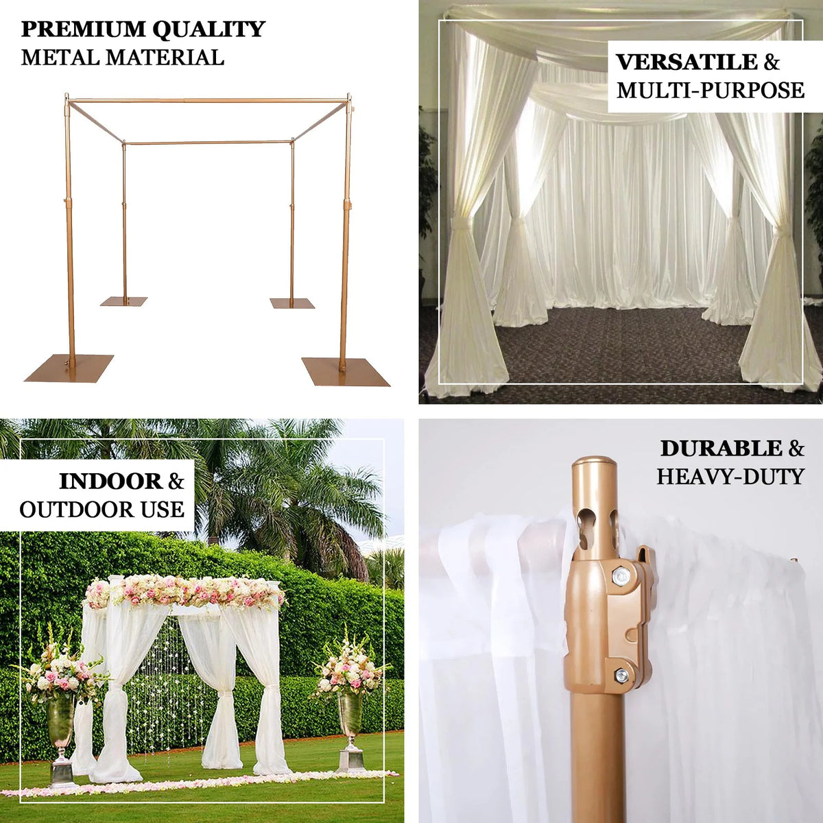 Efavormart 10ft | 4 Post Gold Metal DIY Photography Backdrop Stand, Wedding Arch Canopy Tent