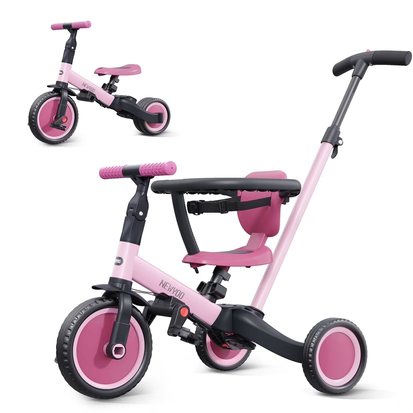 newyoo TR008 5-in-1 Toddler Tricycle with Push Handle, Converts to Balance Bike for 1-3 Year Old, Khaki