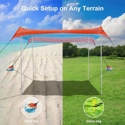 Beach Tent, UPF 50+ Beach Canopy Sun Shade, Portable 10×10 FT Large Pop-Up Beach Tent Sun Shelter with Sand Anchors, Ground Pegs, Easy Setup for Beach, Camping, Park, and Backyard Fun