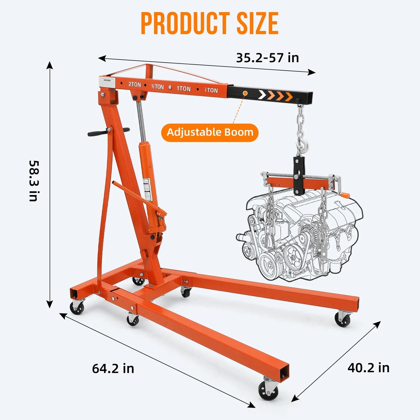 GARVEE 2 Ton Folding Hydraulic Engine Hoist with Lever,Folding Engine Shop Crane Hoist Lift,Heavy Cherry Picker with 6 Wheels for Garage,Workshop,Yellow