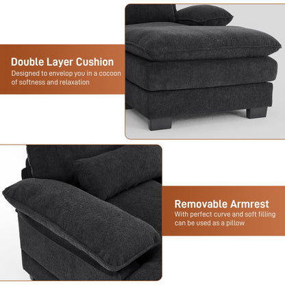 Rophefx 114.3" U Shaped Sectional Couches for Living Room,Cloud Couch,4 Seats Chenille Couch with Double Layer Cushion,Orange
