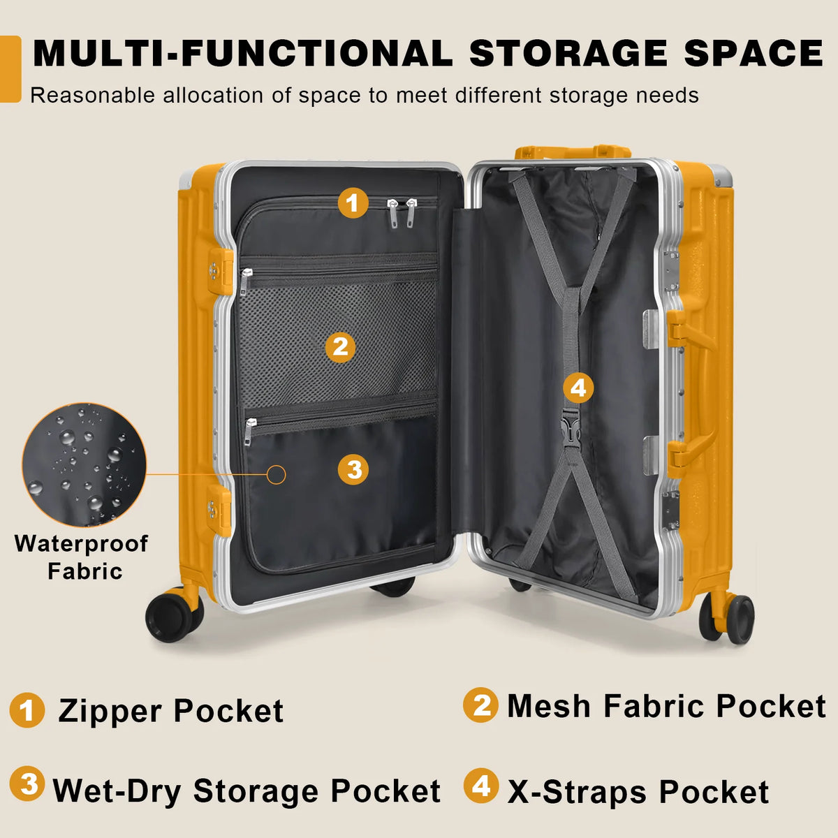 Luggage Aluminium Frame PC ABS Hardshell Suitcase with Spinner Wheels TSA Lock Zipperless Luggage 28 inch Silver