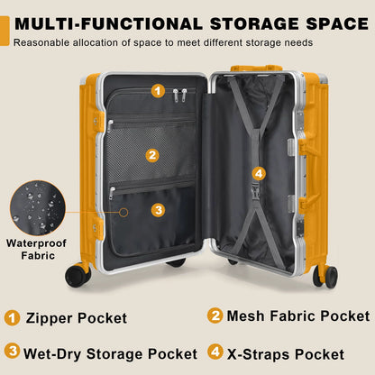 Luggage Aluminium Frame PC ABS Hardshell Suitcase with Spinner Wheels TSA Lock Zipperless Luggage 28 inch Silver