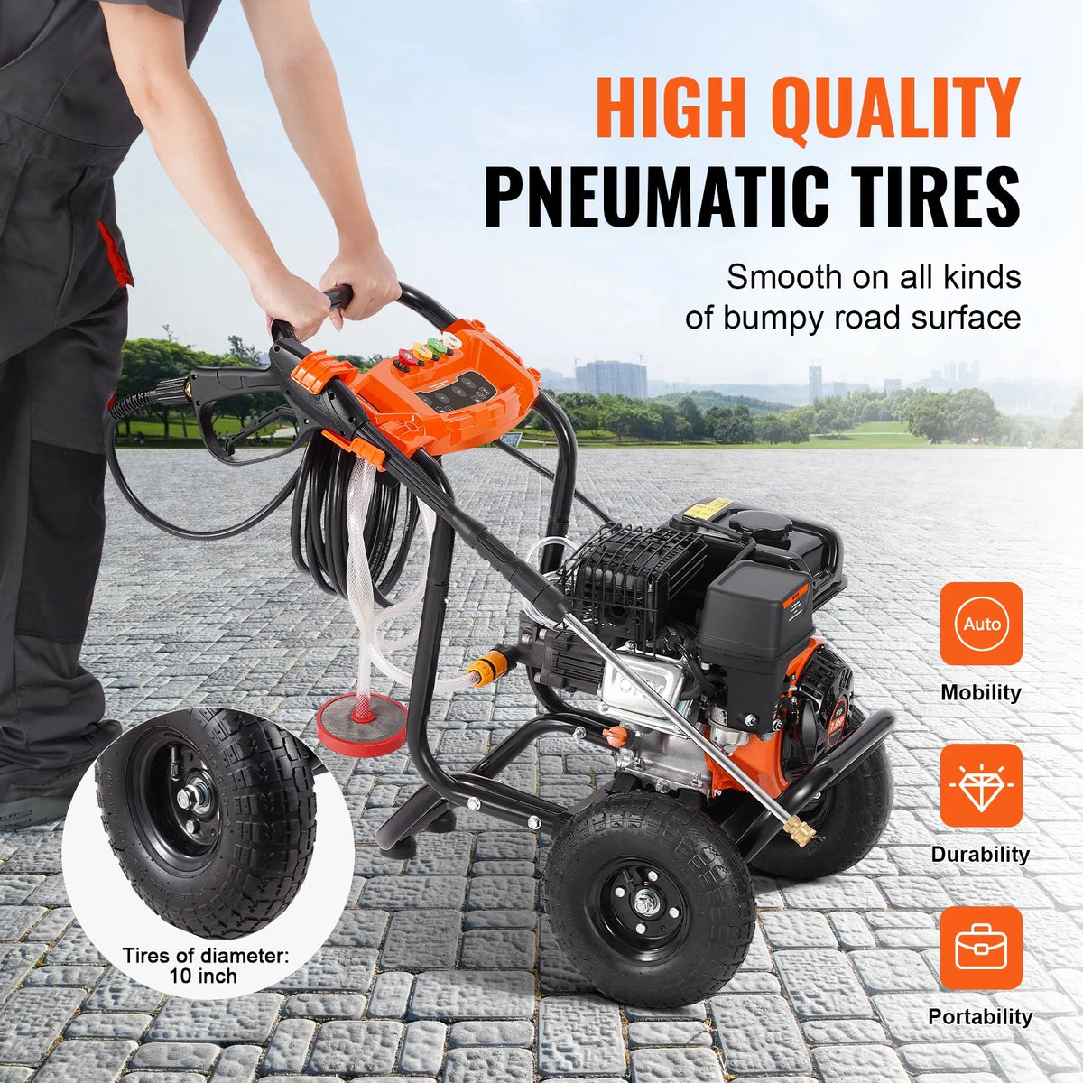 KFFKFF 3600 PSI 2.6 GPM Gas Pressure Washer w/26 ft High Pressure Hose 5 Nozzles Gas Powered Washer