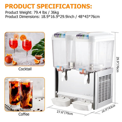 TROPOW Commercial Beverage Dispenser, 2 Tanks ,Juice Dispenser, 380W Stainless Steel Food Grade Lemonade Dispenser With Thermostat Controller, Drink Dispensers for Parties Restaurant