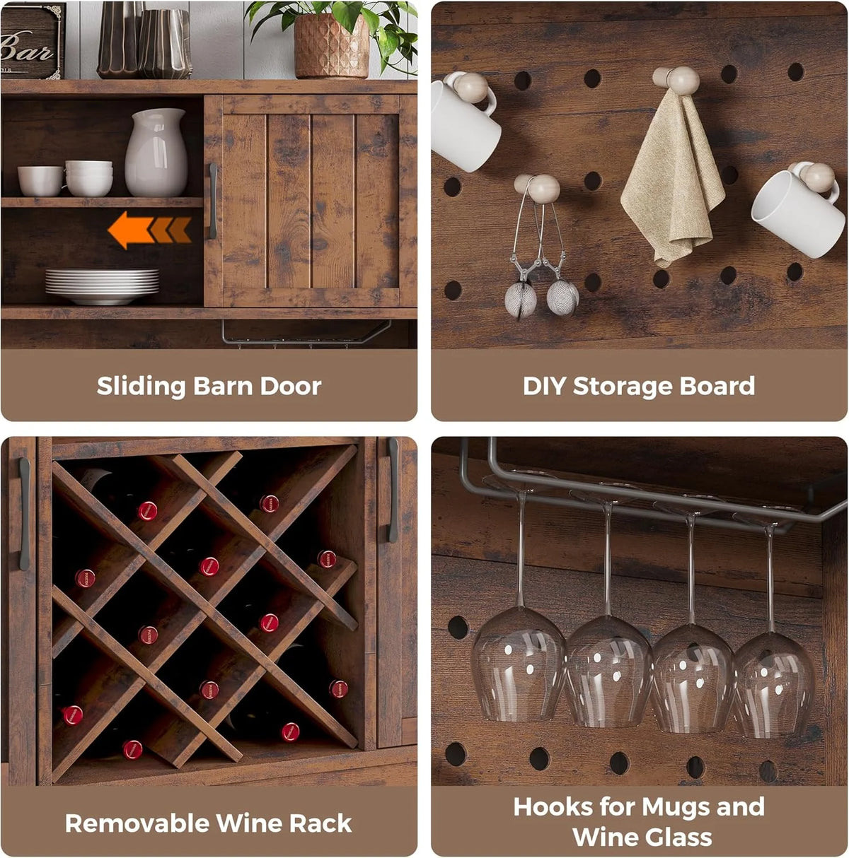 LAFGUR 72" Kitchen Storage Cabinet with Power Outlet & LED Light, Coffee Bar Cabinet with Drawers & Wine Glass Rack,Sideboard for Home,White