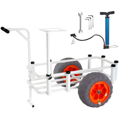 KFFKFF Sand Fishing Trolley, 350 lbs Capacity, Marine and Fish Cart with Dual 16" PU Balloon Wheels, Sturdy Aluminum Construction, 8 Rod Holders, Ideal for Fishing and Picnics