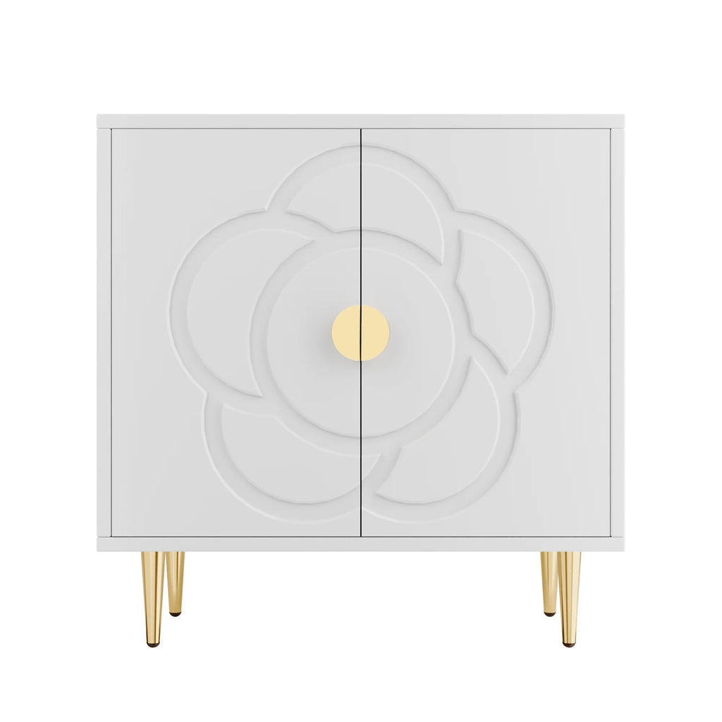 Tolead Modern Sideboard Buffet Cabinet with Flower Pattern Panel, 6 Shelves, White
