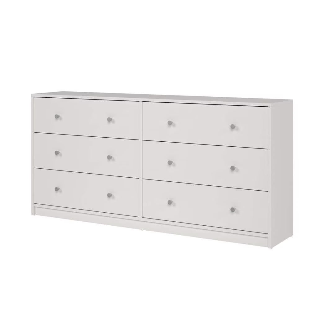 Portland 6-Drawer Double Dresser in White 26.89 in. H x 56.34 in. W x 12.46 in. D